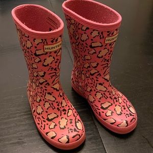 Hunter girls rain boots pink leopard print UK size 9 US size 10